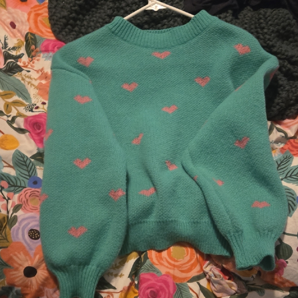 Teal Heart Pattern Sweater